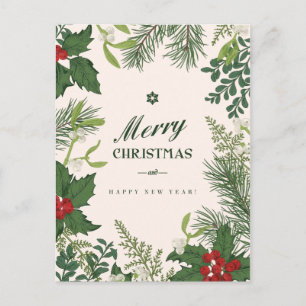 Cartão Postal De Festividades Natal Floral Vintage   Cartão de Férias de Foto