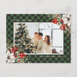 Cartão Postal De Festividades Natal Foto Água-marinha Verde Elegante