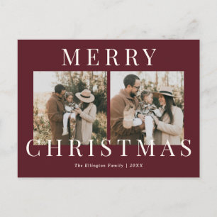 Cartão Postal De Festividades Natal Foto Burgundy Elegante Moderno
