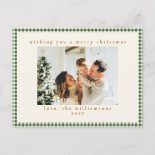 Cartão Postal De Festividades Natal Foto Personalizada Xadrez Ginga Verde Fofo
