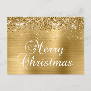 Cartão Postal De Festividades Natal Glittery Dourado Folha