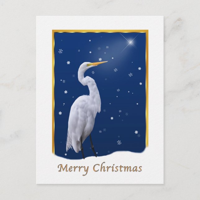 Cartão Postal De Festividades Natal, grande pássaro do Egret, religioso (Frente)