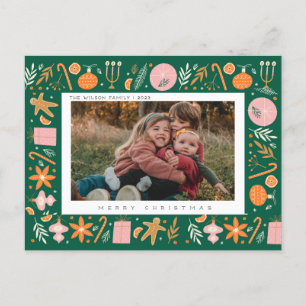 Cartão Postal De Festividades Natal Greenery Joy Family Foto de Férias