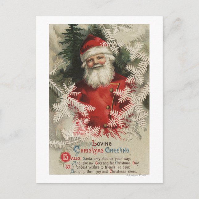 Cartão Postal De Festividades Natal GreetingSanta nos ramos brancos (Frente)