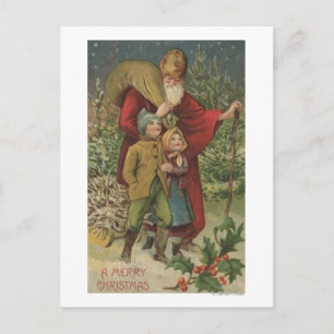 Cartão Postal De Festividades Natal GreetingSanta que anda com miúdos