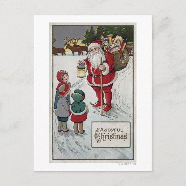 Cartão Postal De Festividades Natal GreetingSanta que fala aos miúdos (Frente)