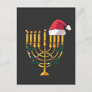 Cartão Postal De Festividades Natal Hanukkah Judaico Papai Noel Menorá
