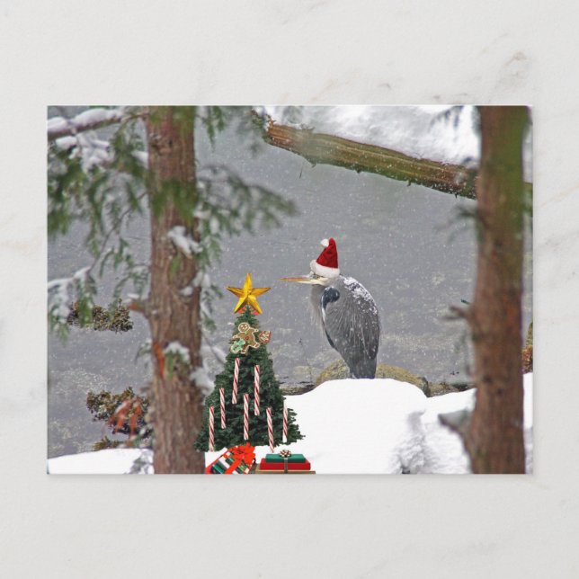 Cartão Postal De Festividades Natal Heron na Foto da Neve (Frente)