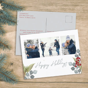 Cartão Postal De Festividades Natal Holly Berries Greenery 3 Foto