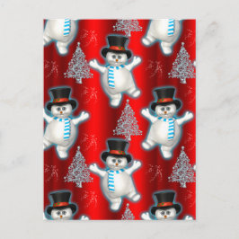 Cartão Postal De Festividades Natal Homens de Neve Vermelhos Dançantes Fofos