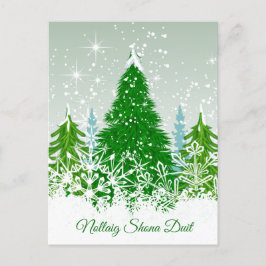 Cartão Postal De Festividades Natal irlandês, árvores verdes de abeto nevado