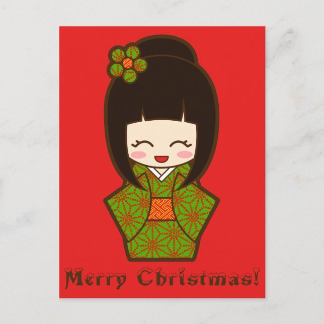 Cartão Postal De Festividades Natal Kokeshi (Frente)