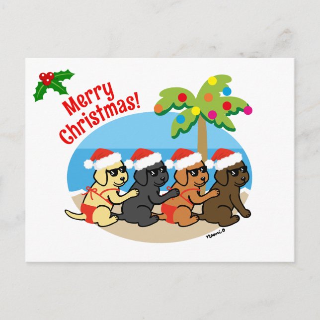Cartão Postal De Festividades Natal Labrador Retriever Beach Kids (Frente)