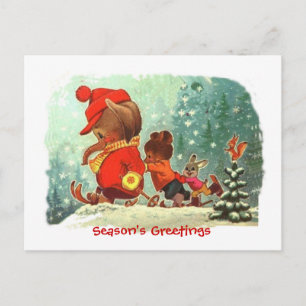 Cartão Postal De Festividades Natal, lições de esqui animal