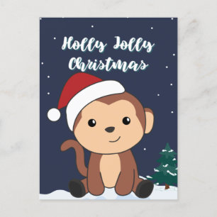 Cartão Postal De Festividades Natal Macaco Neve Inverno Animais Macacos Feriado