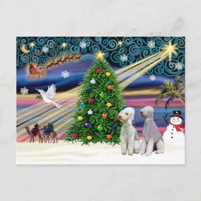 Cartão Postal De Festividades Natal Magic Bedlington Terriers (dois) (Frente)