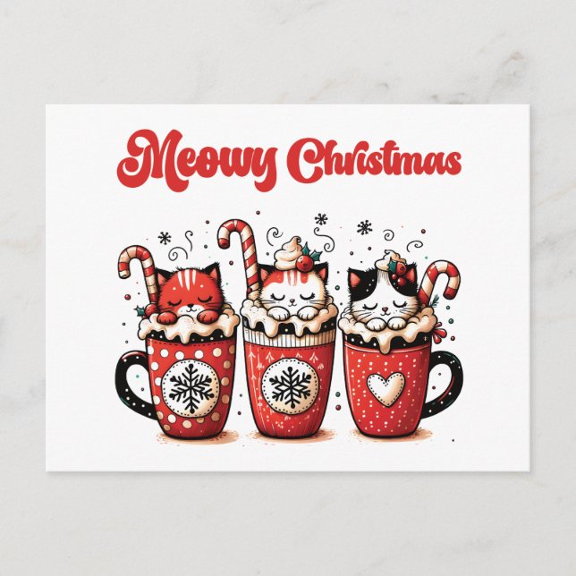 Cartão Postal De Festividades natal meowy (Frente)