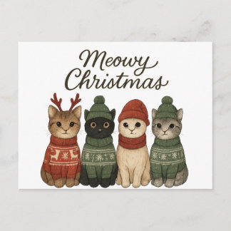 Cartão Postal De Festividades Natal Meowy dos Gatos Fofos Cartão de Natal | Acon