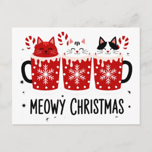 Cartão Postal De Festividades Natal Meowy Gatos Cacau Quente Cane Xmas