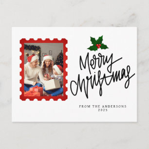 Cartão Postal De Festividades Natal Minimalista Elegante Foto de Família Moder