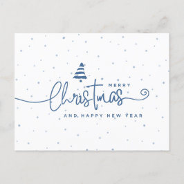 Cartão Postal De Festividades Natal Minimalista Moderno em Azul e Branco