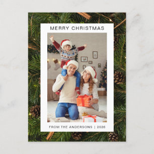 Cartão Postal De Festividades Natal mínimo elegante   Foto da família moderna 1