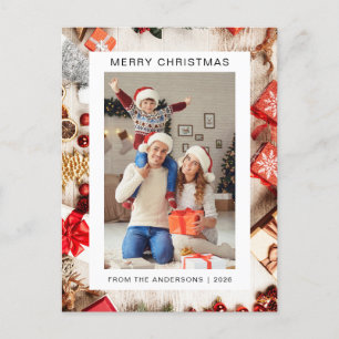 Cartão Postal De Festividades Natal mínimo elegante   Foto da família moderna 1