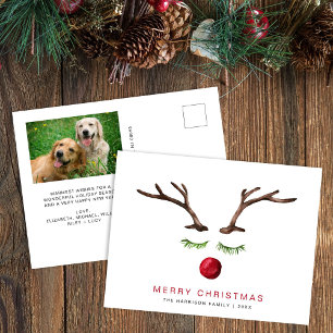 Cartão Postal De Festividades Natal Moderno de Rena em Aquarela Foto Feliz Natal
