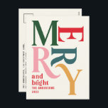 Cartão Postal De Festividades Natal moderno e simples do orçamento colorido<br><div class="desc">Orçamento O moderno e tradicional retrorreflector tradicional da tipografia gráfica vintage colarse cartão de Natal alegre. Parte de uma coleção de feriados divertida.</div>