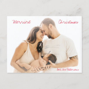 Cartão Postal De Festividades Natal Moderno Foto Script Vermelho Minimalista