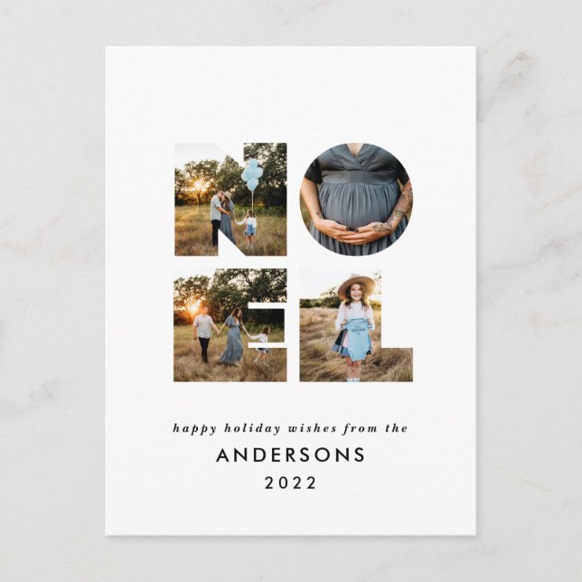 Cartão Postal De Festividades Natal Natal ousado moderno 4 foto simples Férias (Frente)