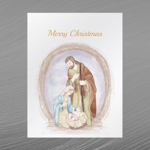 Cartão Postal De Festividades Natal Natividade Jesus Mary Joseph Watercolor