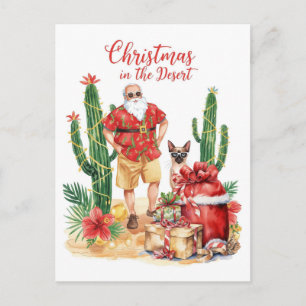 Cartão Postal De Festividades Natal no Deserto com Papai Noel de Cacto