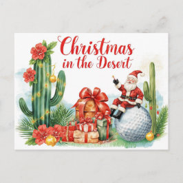 Cartão Postal De Festividades Natal no Deserto com Papai Noel de Cacto 