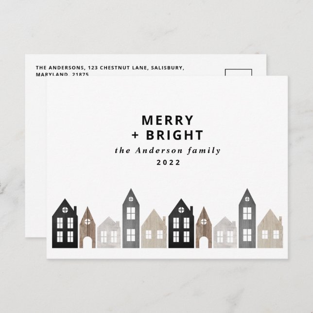 Cartão Postal De Festividades Natal no Japão Moderno Casas Nórdicas na moda Holi (Frente/Verso)