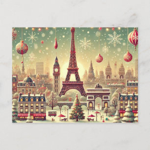 Cartão Postal De Festividades Natal Nostálgico em Paris – Magia das Festas