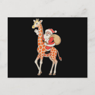 Cartão Postal De Festividades Natal Papai Noel Cavalgando Girafa Temporada de Fé