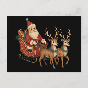 Cartão Postal De Festividades Natal Papai Noel Trenó Rena Festa de Natal