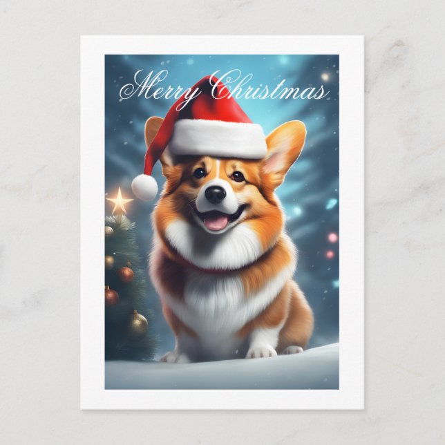 Cartão Postal De Festividades Natal para Papais noeis Corgi (Frente)