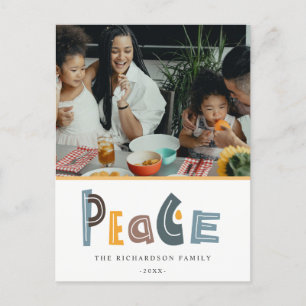 Cartão Postal De Festividades Natal Paz Foto Cinza Amarelo Escandinavo Pastel