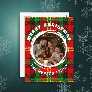 Cartão Postal De Festividades Natal Personalizado com Foto da Família em Padrão 