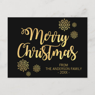 Cartão Postal De Festividades Natal Personalizado Preto Dourado Brilhante