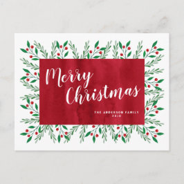 Cartão Postal De Festividades Natal Personalizado Vermelho Floral Aquarela