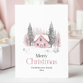 Cartão Postal De Festividades Natal Pink Winter Cotage