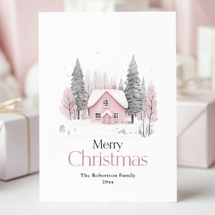 Cartão Postal De Festividades Natal Pink Winter Cotage