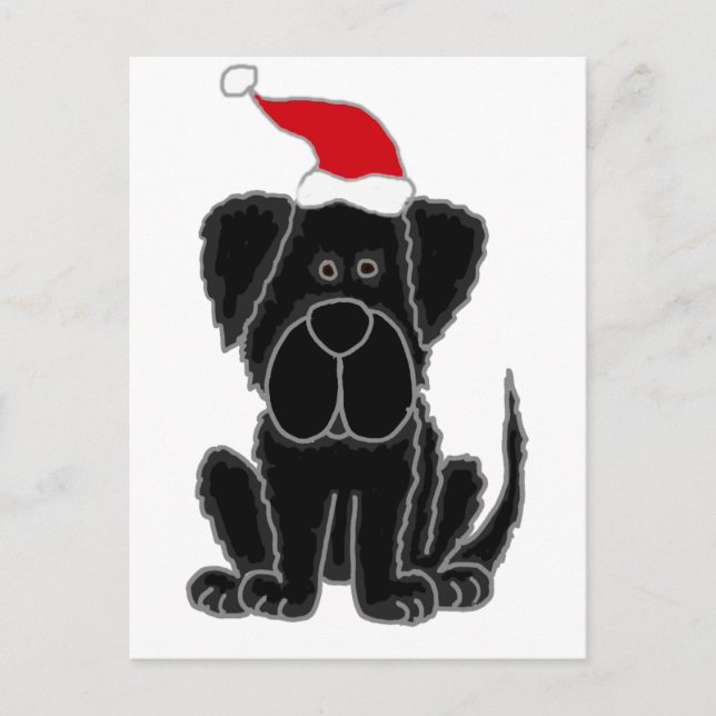 Cartão Postal De Festividades Natal preto engraçado do cão de Terra Nova (Frente)