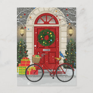 Cartão Postal De Festividades Natal Red Door Bicycle Holiday Scents