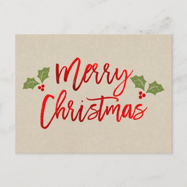 Cartão Postal De Festividades Natal Red Foil Modern Script Holiday Kraft (Frente)