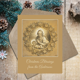 Cartão Postal De Festividades Natal Religioso Dourado e Personalizado