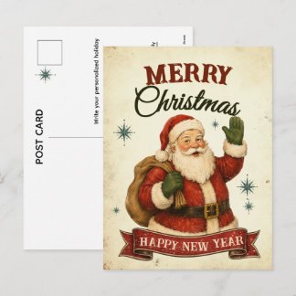 Cartão Postal De Festividades Natal Retrô Alegre e Feliz Ano Novo
